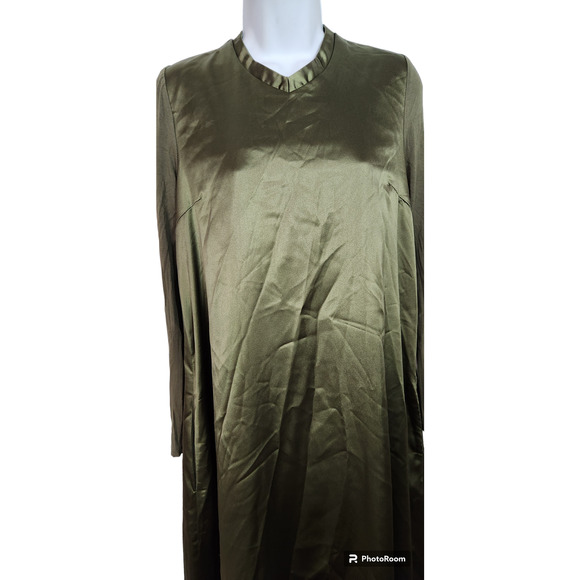 By Tess Collection Satin Olive Green Shift Midi Dress S - Picture 2 of 6